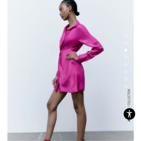 Zara NWT pink long sleeve twist from satin dress size medium - Picture 2 of 9